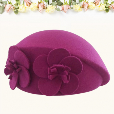 Palarie de dama din fetru lux tip toca REGINA LUX (ROZ fucsia) - marime unica, reglabila [2]