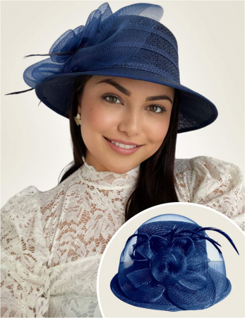 PALARII dama soare - CORALIA LUX - Palarie de soare de lux Coralia Lux  (BLEUMARIN) - marime unica, reglabila