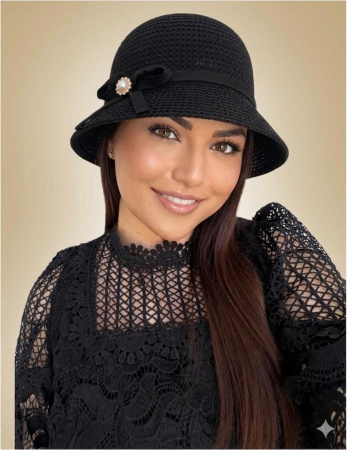 PALARII vara NEGRE - Palarie de soare de lux cu boruri mic SCARLET Lady (NEGRU) - marime unica, reglabila