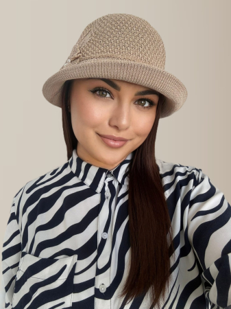 PALARII soare BUMBAC - Palarie de soare de lux cu boruri mici BELLA CHIC (CREM inchis) - marime unica, reglabila