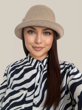 Palarie de soare de lux cu boruri mici BELLA CHIC (CREM inchis) - marime unica, reglabila [3]