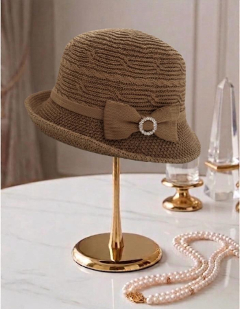 Palarie de soare de lux cu boruri mici BELLA LUX (MARO cappuccino) - marime unica, reglabila [4]