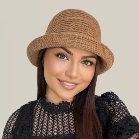 Palarie de soare de lux cu boruri mici BELLA LUX (MARO cappuccino) - marime unica, reglabila [6]