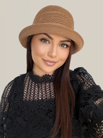 PALARII soare BUMBAC - Palarie de soare de lux cu boruri mici BELLA LUX (MARO cappuccino) - marime unica, reglabila