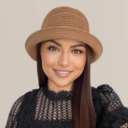 Palarie de soare de lux cu boruri mici BELLA LUX (MARO cappuccino) - marime unica, reglabila [5]