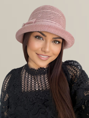 PALARII soare BUMBAC - Palarie de soare de lux cu boruri mici BELLA LUX (ROZ pudra) - marime unica, reglabila