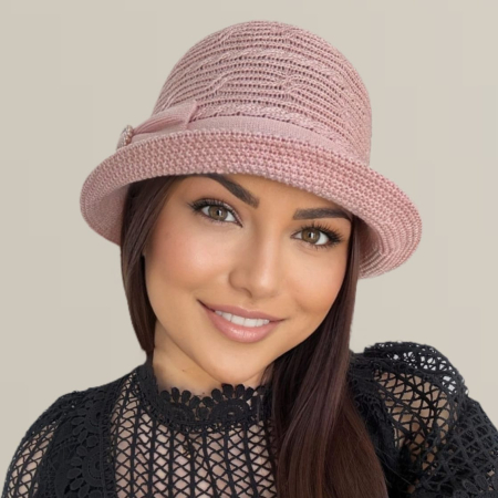 Palarie de soare de lux cu boruri mici BELLA LUX (ROZ pudra) - marime unica, reglabila [5]