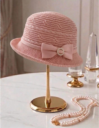 Palarie de soare de lux cu boruri mici BELLA LUX (ROZ pudra) - marime unica, reglabila [4]