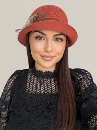 PALARII soare BUMBAC - Palarie de soare de lux cu boruri mici FLORIA LUX (CARAMIZIU) - marime unica, reglabila