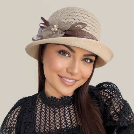 Palarie de soare de lux cu boruri mici FLORIA LUX (CREM) - marime unica, reglabila [4]