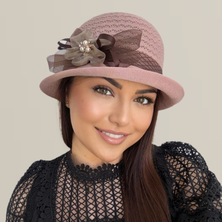 Palarie de soare de lux cu boruri mici FLORIA LUX (ROZ pudra) - marime unica, reglabila [5]
