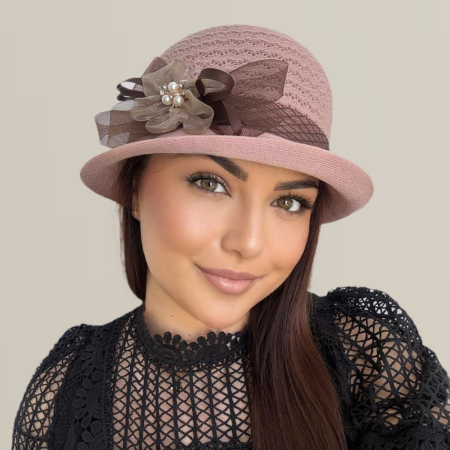 Palarie de soare de lux cu boruri mici FLORIA LUX (ROZ pudra) - marime unica, reglabila [4]
