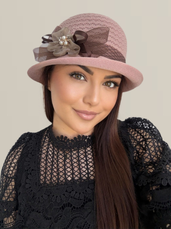 Palarie de soare de lux cu boruri mici FLORIA LUX (ROZ pudra) - marime unica, reglabila [3]