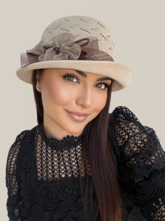 Palarie de soare de lux cu boruri mici ROSA LUX (CREM) - marime unica, reglabila [2]