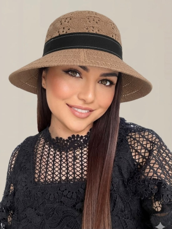 PALARII soare BUMBAC - Palarie de soare de lux cu boruri rotunde medii ANASTASIA LADY (MARO) - marime unica, reglabila
