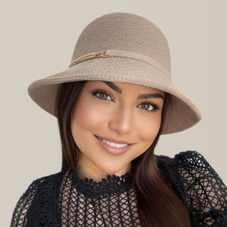 Palarie de soare de lux cu boruri rotunde mici ADORIA LUX (CREM perlat) - marime unica, reglabila [4]