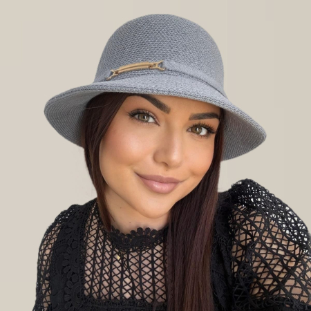 Palarie de soare de lux cu boruri rotunde mici ADORIA LUX (GRI perlat) - marime unica, reglabila [5]