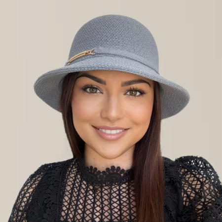 Palarie de soare de lux cu boruri rotunde mici ADORIA LUX (GRI perlat) - marime unica, reglabila [4]