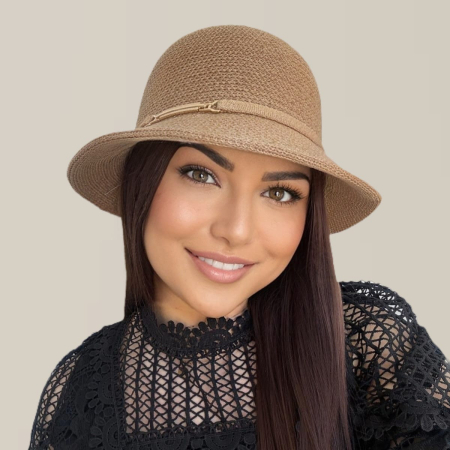 Palarie de soare de lux cu boruri rotunde mici ADORIA LUX (MARO perlat) - marime unica, reglabila [4]