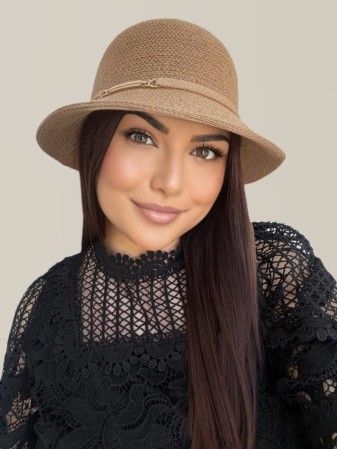 Palarie de soare de lux cu boruri rotunde mici ADORIA LUX (MARO perlat) - marime unica, reglabila [2]