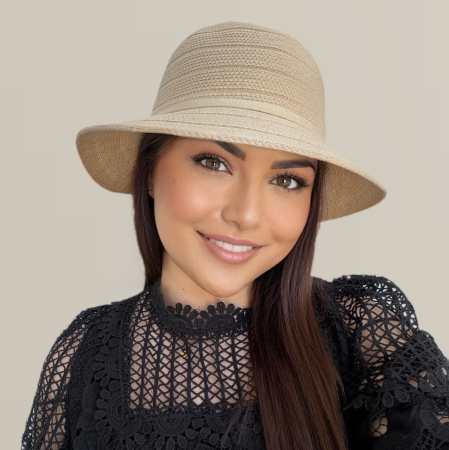 Palarie de soare de lux cu boruri rotunde mici ANASTASIA LUX (CREM) - marime unica, reglabila [4]