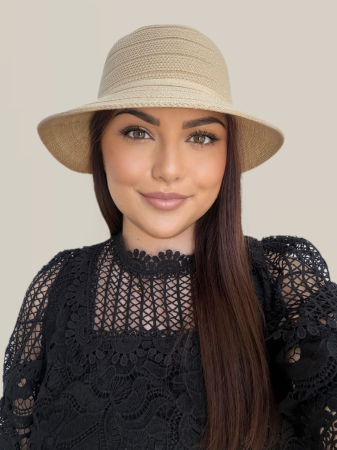 Palarie de soare de lux cu boruri rotunde mici ANASTASIA LUX (CREM) - marime unica, reglabila [2]