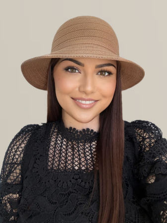 Palarie de soare de lux cu boruri rotunde mici ANASTASIA LUX (MARO cappucciono) - marime unica, reglabila [3]