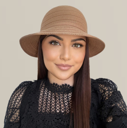 Palarie de soare de lux cu boruri rotunde mici ANASTASIA LUX (MARO cappucciono) - marime unica, reglabila [5]