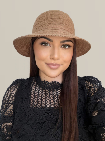 Palarie de soare de lux cu boruri rotunde mici ANASTASIA LUX (MARO cappucciono) - marime unica, reglabila [1]