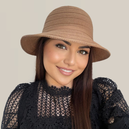 Palarie de soare de lux cu boruri rotunde mici ANASTASIA LUX (MARO cappucciono) - marime unica, reglabila [4]