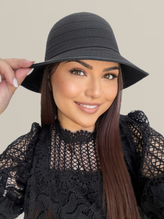 Palarie de soare de lux cu boruri rotunde mici ANASTASIA LUX (NEGRU) - marime unica, reglabila [2]