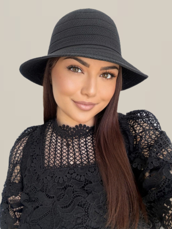 Palarie de soare de lux cu boruri rotunde mici ANASTASIA LUX (NEGRU) - marime unica, reglabila [4]