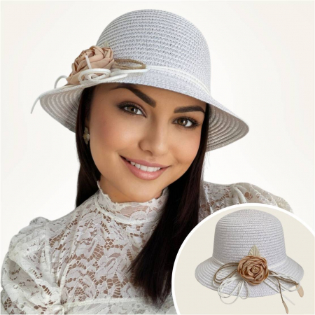 Palarie dama de lux cu boruri rotunde mici CALIPSO CHIC (ALB) - marime unica, reglabila [2]