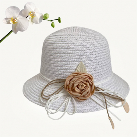 Palarie dama de lux cu boruri rotunde mici CALIPSO CHIC (ALB) - marime unica, reglabila [3]