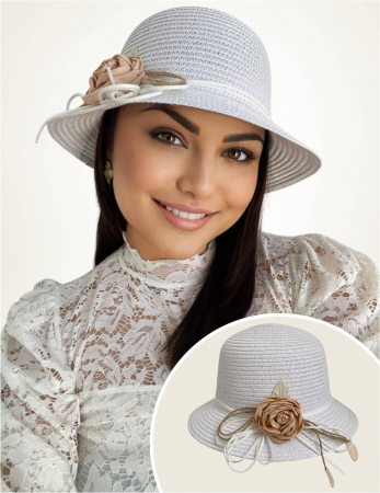 PALARII dama soare - SIDONIA LUX - Palarie dama de lux cu boruri rotunde mici CALIPSO CHIC (ALB) - marime unica, reglabila