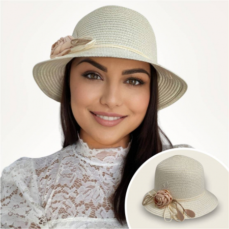 Palarie dama de lux cu boruri rotunde mici CALIPSO CHIC (CREM deschis) - marime unica, reglabila [2]