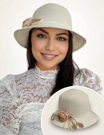 PALARII dama soare - SIDONIA LUX - Palarie dama de lux cu boruri rotunde mici CALIPSO CHIC (CREM deschis) - marime unica, reglabila