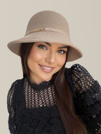 Palarie de soare de lux cu boruri rotunde mici ADORIA LUX (CREM perlat) - marime unica, reglabila [2]