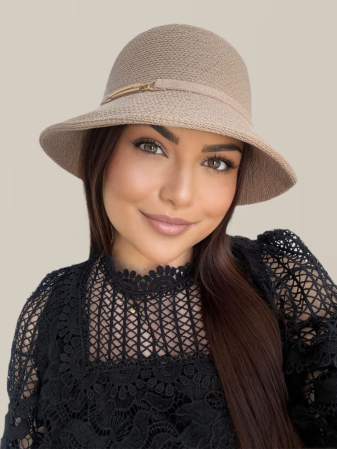 Palarie de soare de lux cu boruri rotunde mici ADORIA LUX (CREM perlat) - marime unica, reglabila [3]