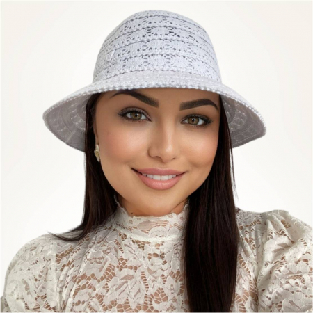 Palarie de soare de lux cu boruri rotunde mici SIDONIA CHIC (ALB) - marime unica, reglabila [2]