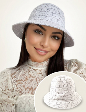 PALARII dama soare - COCHETTE LUX - Palarie de soare de lux cu boruri rotunde mici SIDONIA CHIC (ALB) - marime unica, reglabila