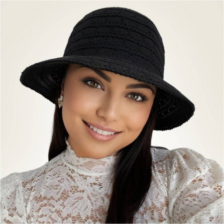 Palarie de soare de lux cu boruri rotunde mici SIDONIA CHIC (NEGRU) - marime unica, reglabila [2]