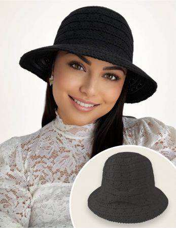 PALARII dama soare - COCHETTE LUX - Palarie de soare de lux cu boruri rotunde mici SIDONIA CHIC (NEGRU) - marime unica, reglabila