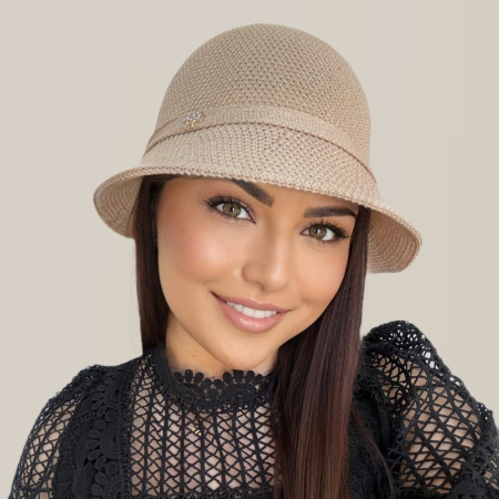 Palarie de soare de lux cu boruri tip sepcuta SCARLET LUX (CREM) - marime unica, reglabila [4]