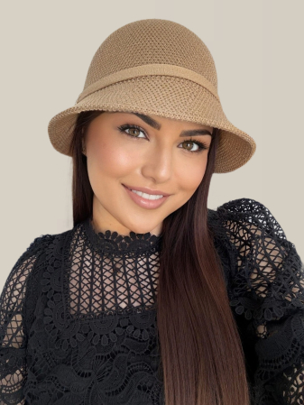 PALARII soare BUMBAC - Palarie de soare de lux cu boruri tip sepcuta SCARLET LUX (MARO cappuccino) - marime unica, reglabila
