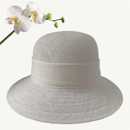 Palarie de soare de lux din in cu semifunda PERLA LUX (ALB) - marime unica, reglabila [3]