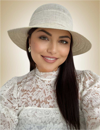 Palarie de soare de lux din in cu semifunda PERLA LUX (CREM perlat) - marime unica, reglabila [1]