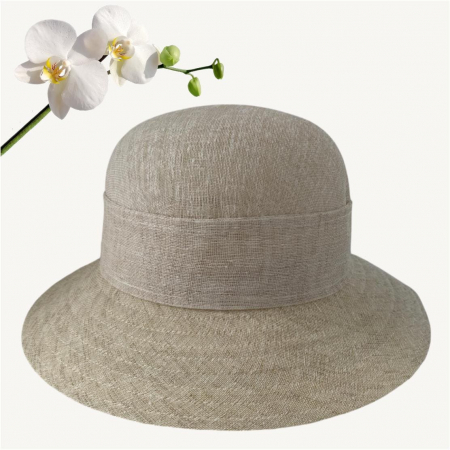 Palarie de soare de lux din in cu semifunda PERLA LUX (CREM perlat) - marime unica, reglabila [3]