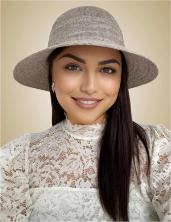 Palarie de soare de lux din in cu semifunda PERLA LUX (MARO perlat) - marime unica, reglabila [1]