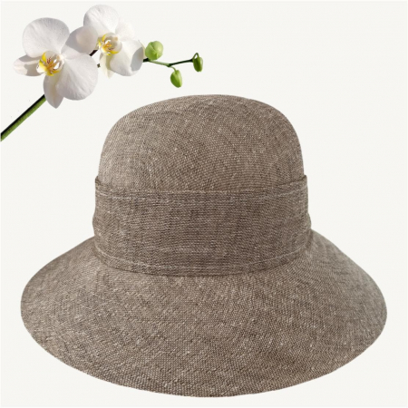 Palarie de soare de lux din in cu semifunda PERLA LUX (MARO perlat) - marime unica, reglabila [3]